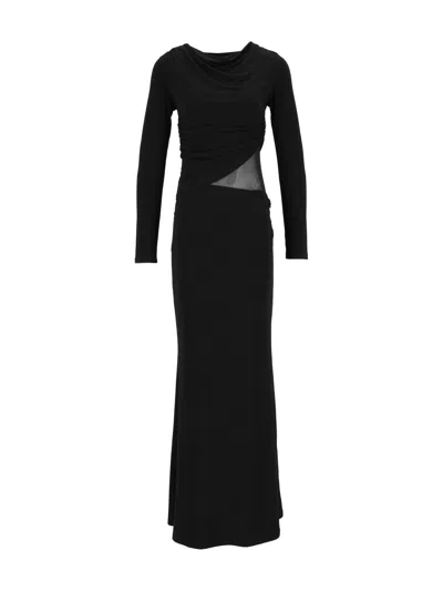 Eleh Black Sheer Mesh Panel Fitted Maxi Dress