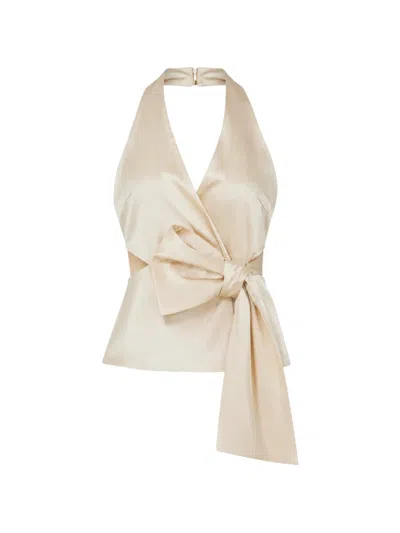 Eleh Bow-detail Halterneck Blouse In Gold