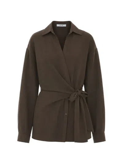 Eleh Bow-detail Wrap-style Shirt In Brown