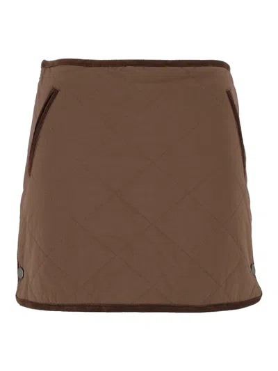 Eleh Quilted Corduroy-trim Mini Skirt In Brown