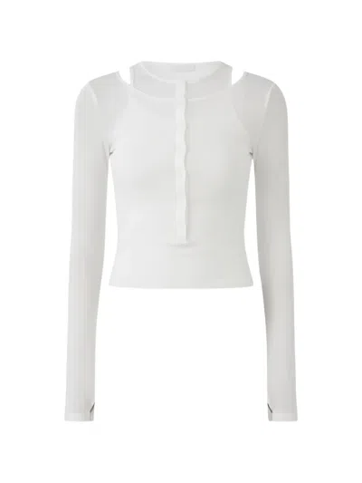 Eleh Button Ribbed Top In White