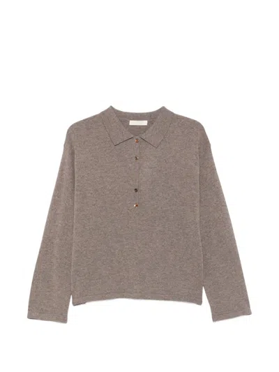 Eleh Button-up Collar Sweater In Brown