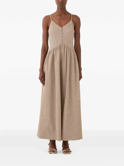 Eleh Button-up Flared Maxi Dress In Brown