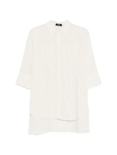 Eleh Camicia Bianca A Righe Oversize In Cotone Panna  In White