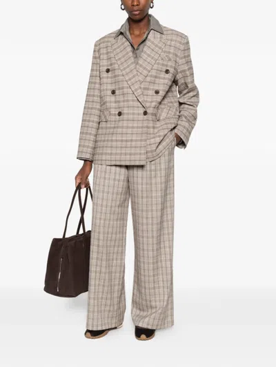 Eleh Check Pleated Trousers In Neutral