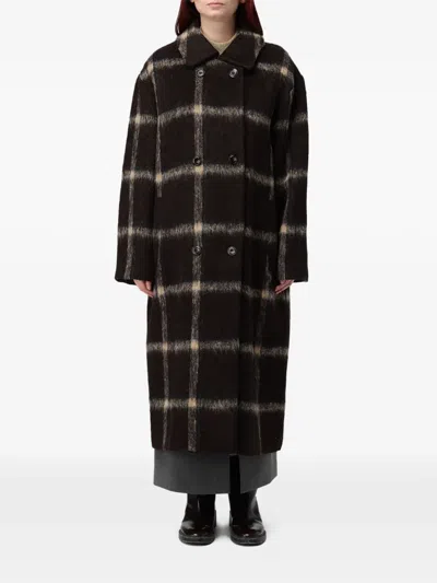 Eleh Check-pattern Double-breasted Coat In Brown