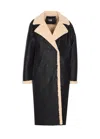 Eleh Double-breasted Fleece-trimmed Coat In Black