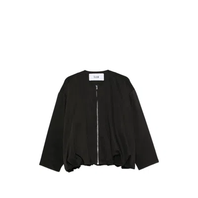 Eleh Collarless Zip-up Jacket In Black