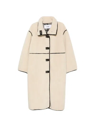Eleh Contrast-trim Shearling-effect Coat In Neutral