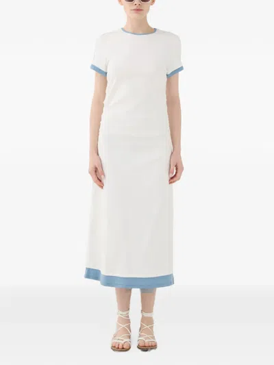 Eleh Contrast-trim Short-sleeve Midi Dress In White