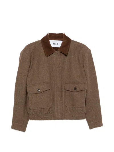 Eleh Brown Cropped Corduroy Collar Jacket