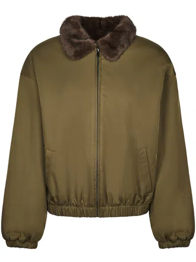 Eleh Cropped Olive Faux-fur Collar Jacket In Green