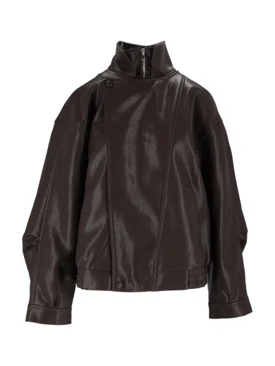 Eleh Dark Brown Glossy High Collar Cropped Jacket