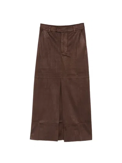 Eleh Dark Brown Midi Skirt With Front Slit