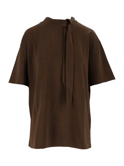 Eleh Tie-neck Short-sleeve T-shirt In Brown