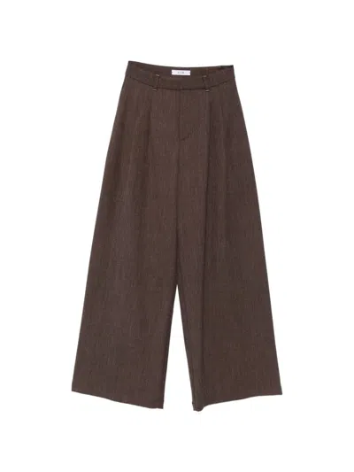 Eleh Dark Brown Wide Leg Tailored Trousers With Pleats