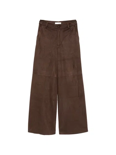 Eleh Dark Brown Wide-leg Faux Suede Trousers