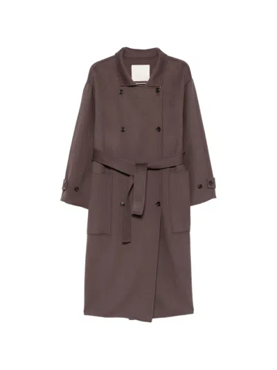 Eleh Double-breasted Belted Coat In Brown