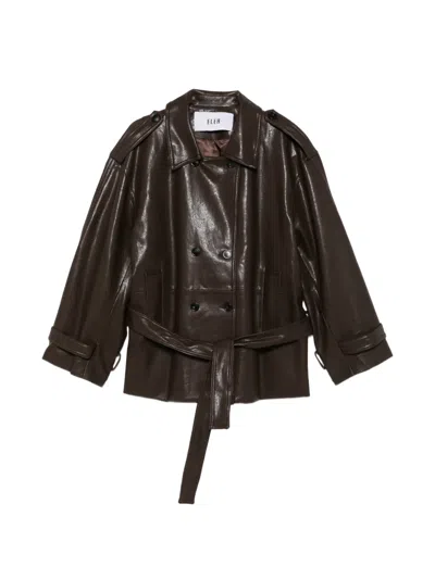 Eleh Double-breasted Belted Jacket In Brown