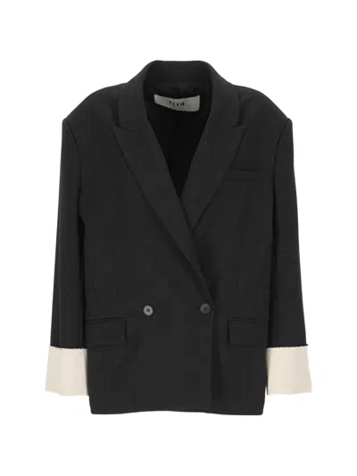 Eleh Double-breasted Contrast-cuff Blazer In Black