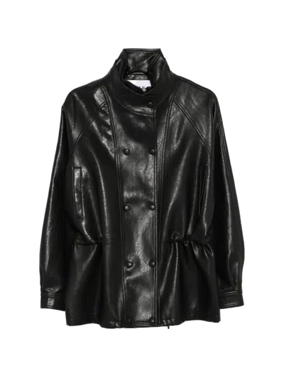 Eleh Double-breasted Faux-leather Jacket In Black