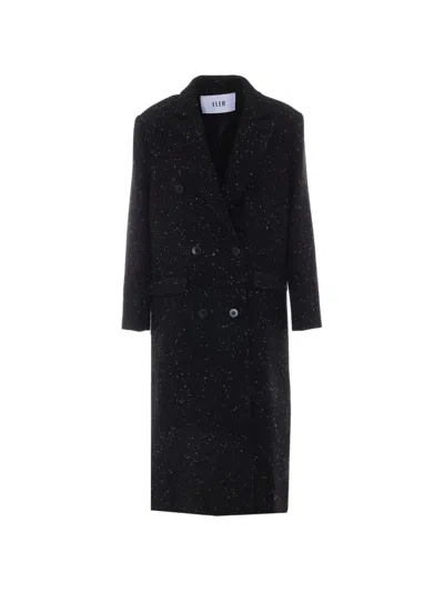 Eleh Double-breasted Flecked Coat In Black