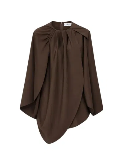 Eleh Draped Asymmetric-hem Top In Brown