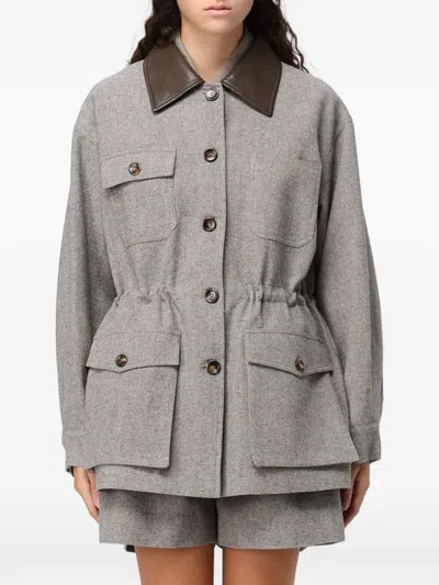 Eleh Drawstring-waist Button-up Coat In Gray