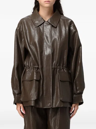 Eleh Drawstring-waist Pocket-detail Coat In Brown