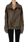 Eleh Eco-leather Aviator Style Jacket In Brown
