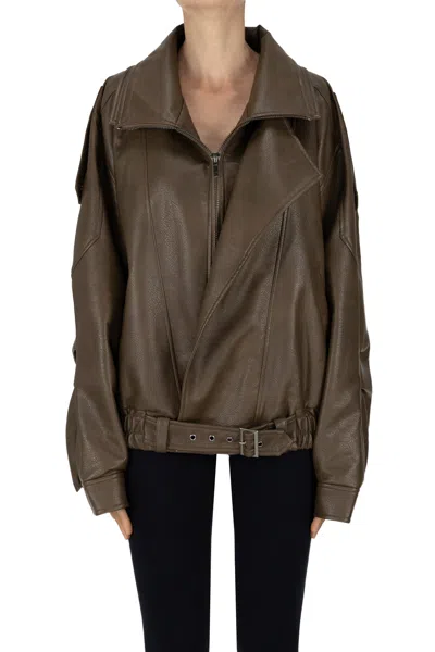 Eleh Eco-leather Aviator Style Jacket In Brown