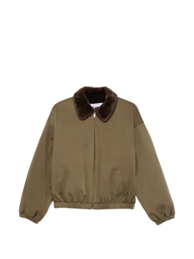 Eleh Faux-fur Collar Bomber Jacket In Green