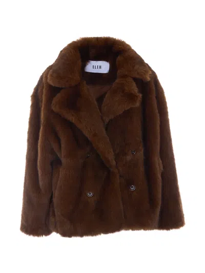 Eleh Faux-fur Double-breasted Jacket In Brown