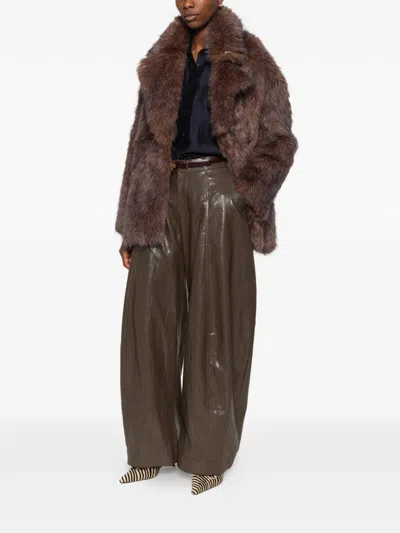 Eleh Faux-fur Double-breasted Jacket In Brown
