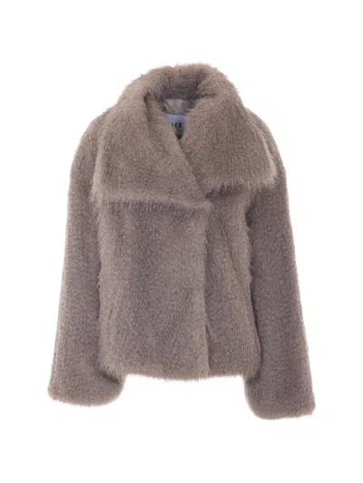 Eleh Faux-fur Notched-lapel Jacket In Gray