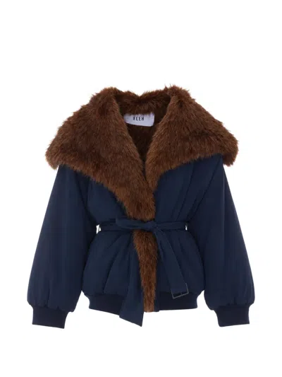 Eleh Faux-fur Trim Belted Jacket In Blue
