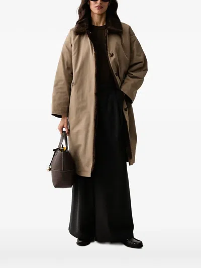 Eleh Faux-fur-trim Buttoned Coat In Brown
