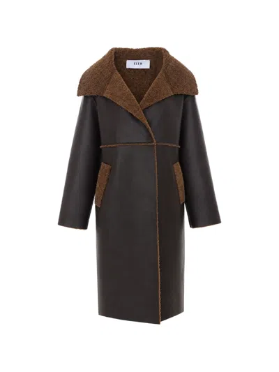 Eleh Faux-leather Coat In Brown