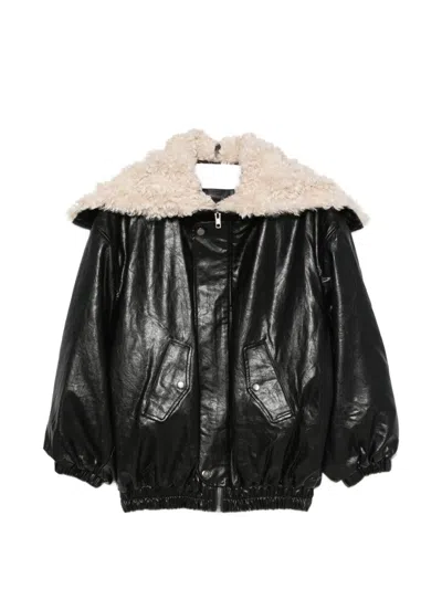 Eleh Faux-shearling-collar Bomber Jacket In Black