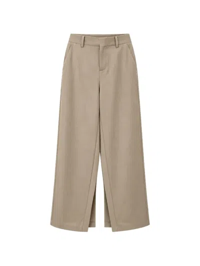 Eleh Front-slit Wide-leg Trousers In Brown