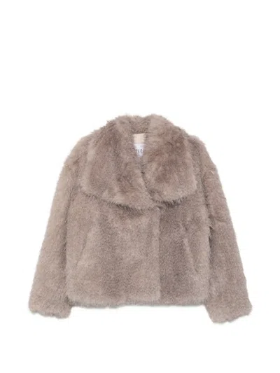 Eleh Fuzzy-texture Oversized-collar Jacket In Neutral