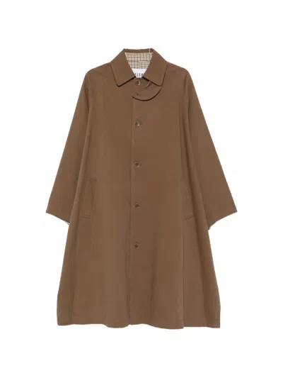 Eleh Gingham-collar Raglan-sleeve Coat In Brown