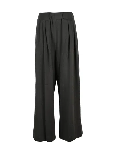 Eleh Grey Pleated High-waisted Cotton-blend Pants In Black