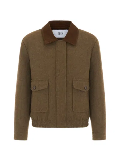 Eleh Herringbone Corduroy-collar Jacket In Brown