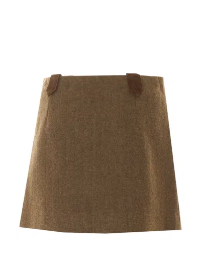 Eleh Herringbone-weave Button-detail Mini Skirt In Brown