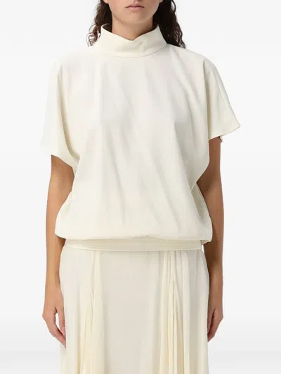 Eleh High-neck Cowl-back Blouse In White