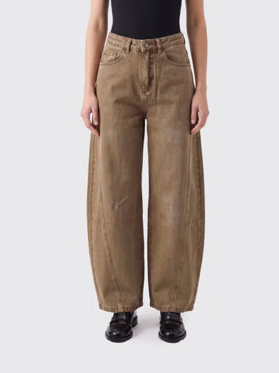 Eleh High-waisted Baggy Jeans In Wide-leg Cotton Denim In Brown