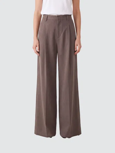 Eleh High-waisted Palazzo Trousers In Crêpe With Pleats And Belt Loops In Brown