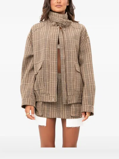 Eleh Houndstooth Zip-up Jacket In Brown
