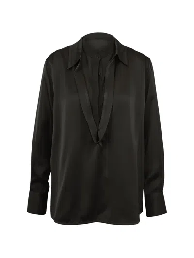 Eleh Layered-collar Satin Shirt In Black